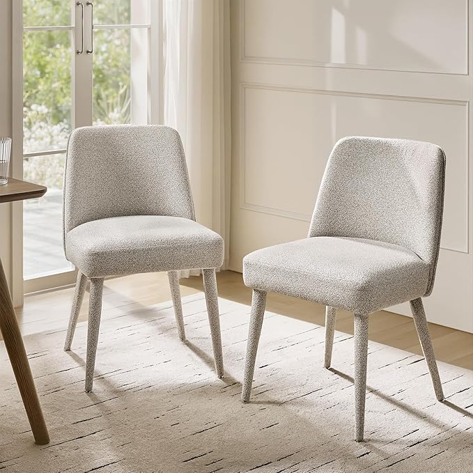 HULALA HOME Modern Dining Chairs Set of 2，Taupe Fully Chenille Upholstered Dining Room Chairs Set with Foot Peg, Solid Wood Frame, Armless Kitchen Accent Chairs for Living Room Bedroom Reception
