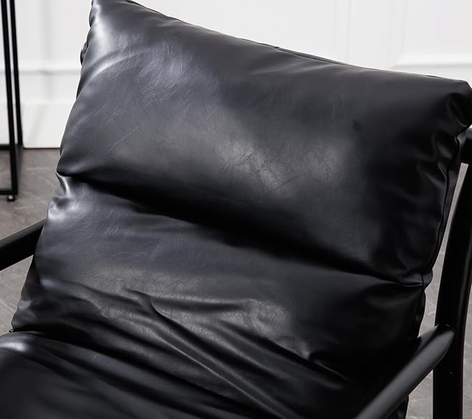 Faux Leather Accent Chair Set of 2 Mid Century Modern Living Room Chairs Comfy Arm Chair with Solid Wood Frame Upholstered Lounge Reading Chair Cozy Recliner for Bedroom/Guest Room, Black