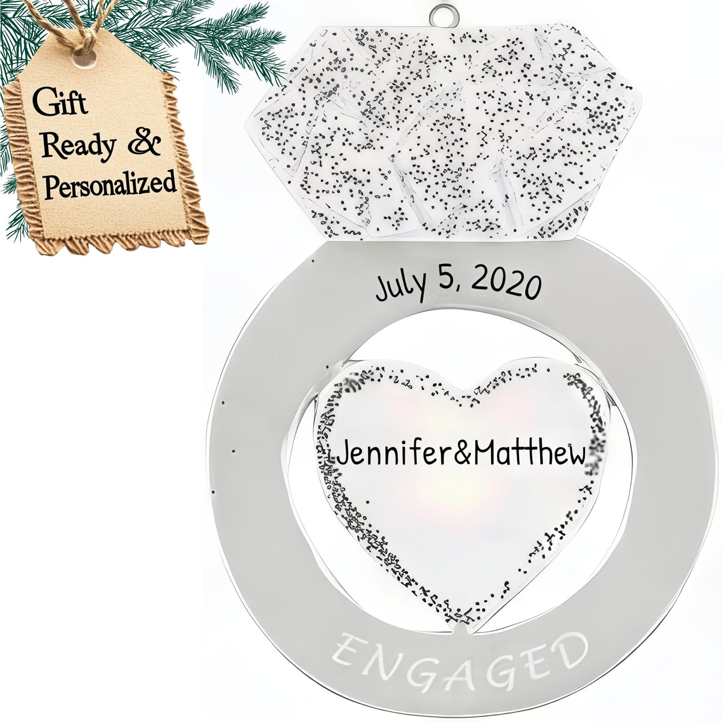 3D Personalized Engagement Ornament 2025 | Custom Name & Year | Diamond Ring She Said Yes We Are Engaged Couple, Our First Christmas, Xmas Tree Decoration Keepsake for Bride to Be Proposal Memory Gift