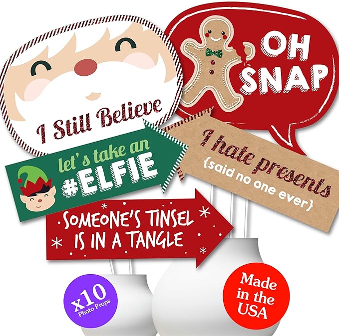 Big Dot of Happiness Funny Christmas Photo Booth Props, Christmas Party Decorations, Holiday Photo Booth Prop Kits, 10 Piece
