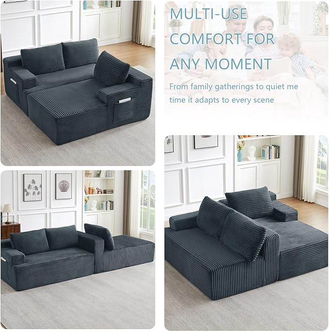 96" Cloud Sectional Couch with L-Shape Chaise, Modern Corduroy Boneless Couch for Living Room,Memory Foam Sofa with Deep Seat,No Assembly Required (Dark Gray,Right-Facing Chaise)