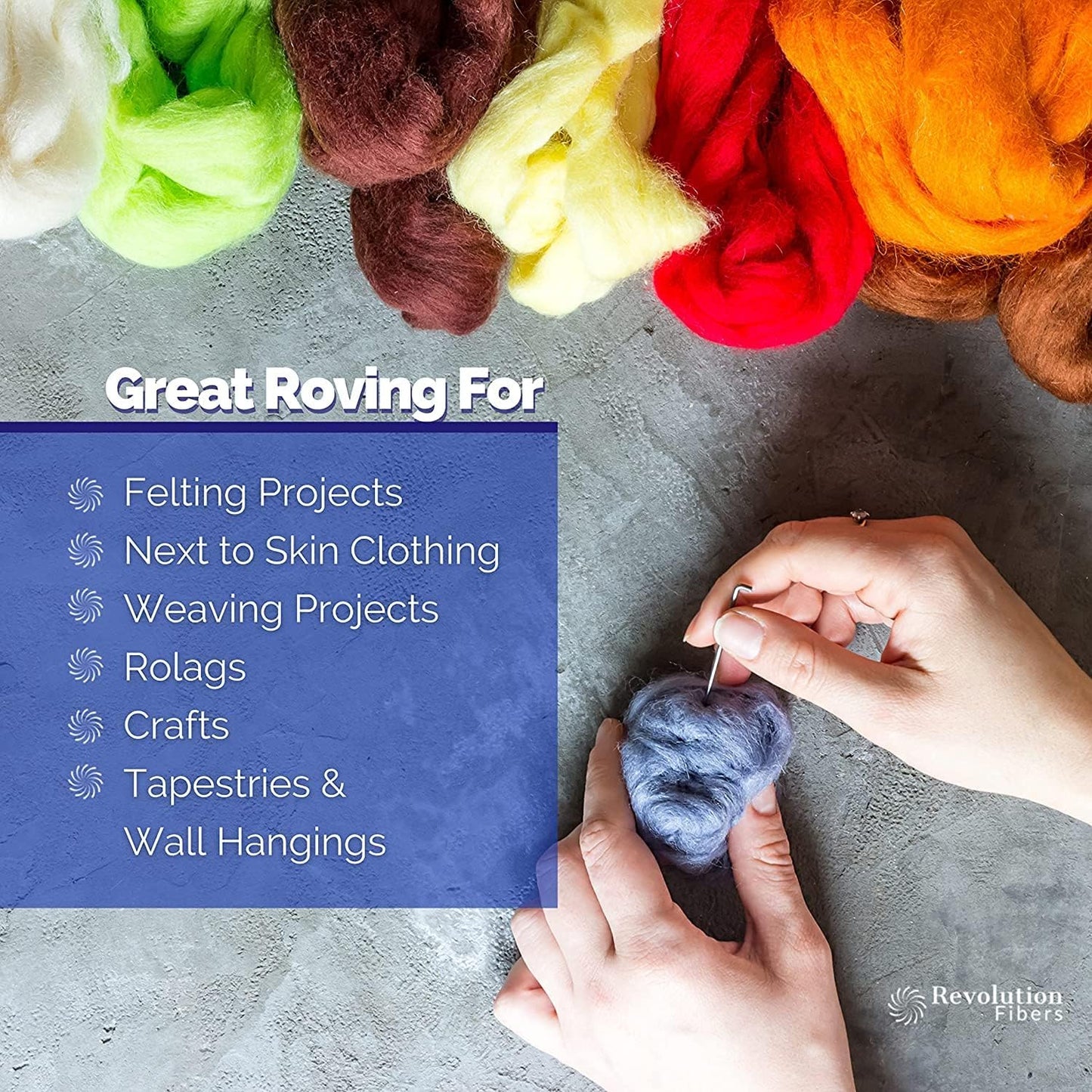 Revolution Fibers Merino Wool Roving | Premium Combed Wool Top | 22 Micron, Perfect for Felting Projects, Spinning, Wall Hangings and Tapestry (Oyster)