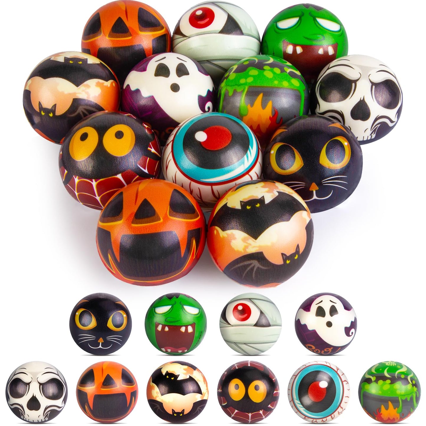 LovesTown 12PCS Halloween Stress Balls, Halloween Squishies Sensory Fidget Toys Gifts for Coworkers Kids Party Favors Goodie Bag Basket Stuffers