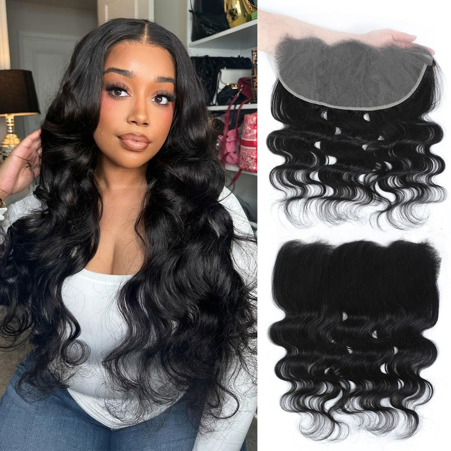 DSEKCAIN HD Frontal 13x6 Lace Frontal HD Lace Body Wave 20 Inch Transparent 13x6 Closure 100% Real Human Hair Ear to Ear Big Spa