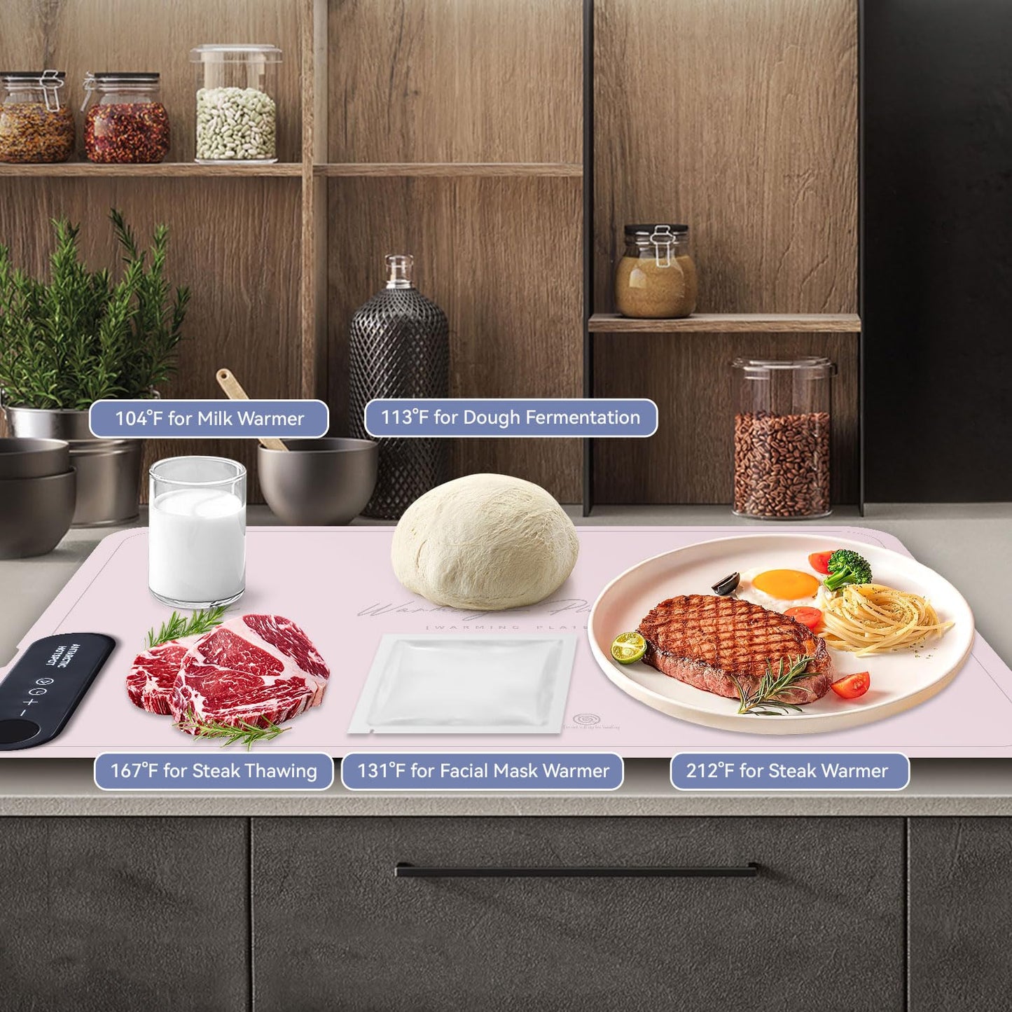 Revolutionary Rollable Full Surface Heating Warming Mat for Food Party Buffet Daily Use, Portable Electric Silicone Defrosting Tray, Hot Plate Keep Food Warm (Light Pink)