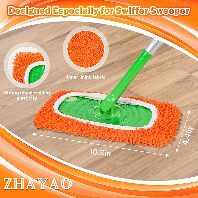 Reusable 100% Coral Fleece Mop Pads Compatible with Swiffer Sweeper Mop, Wet and Dry Flat mop Cover, 3 Pack Washable Mop Pads for Surface/Hardwood Floor Cleaning (Mop is Not Included)