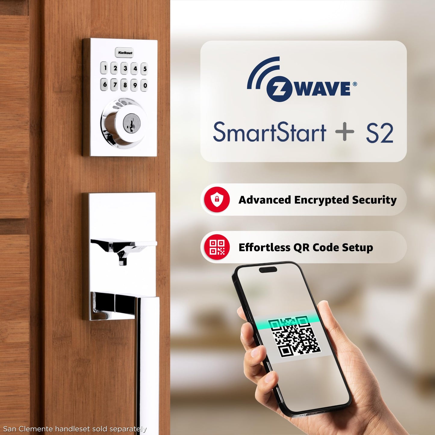 Kwikset HomeConnect 620 Z-Wave Long Range Enabled Keypad Smart Lock Convenient Keyless Entry, Customizable User Codes, Ring Alarm Compatible, Hub Required, Sold Separately Polished Chrome Contemporary