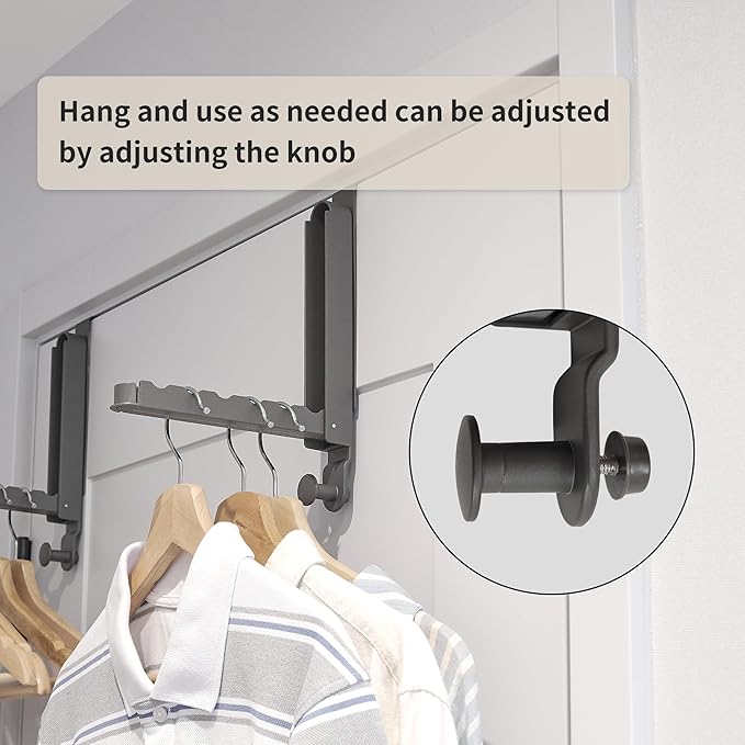 Over The Door Hooks Hanger Fit Door up to 1 3/4" Optimal 1pc,Over The Door Hanger with Retractable Rod,Foldable Over The Door Drying Rack for Laundry Bathroom Bedroom (Space Grey, 1 Pack)