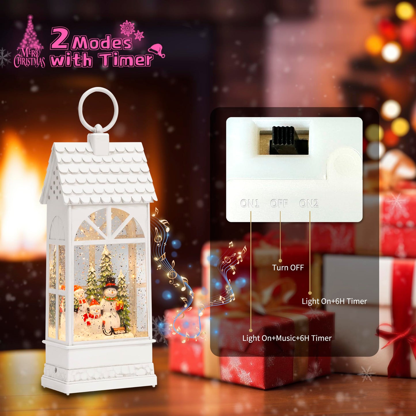 Easter White Womens or Mens Bday Present: Xmas Electronic Snow Globe Lantern Musical: 12.3" Christmas Home Church Decorations Indoor: Battery or USB Powered Light(ed) Up, for Snowman Kids Family
