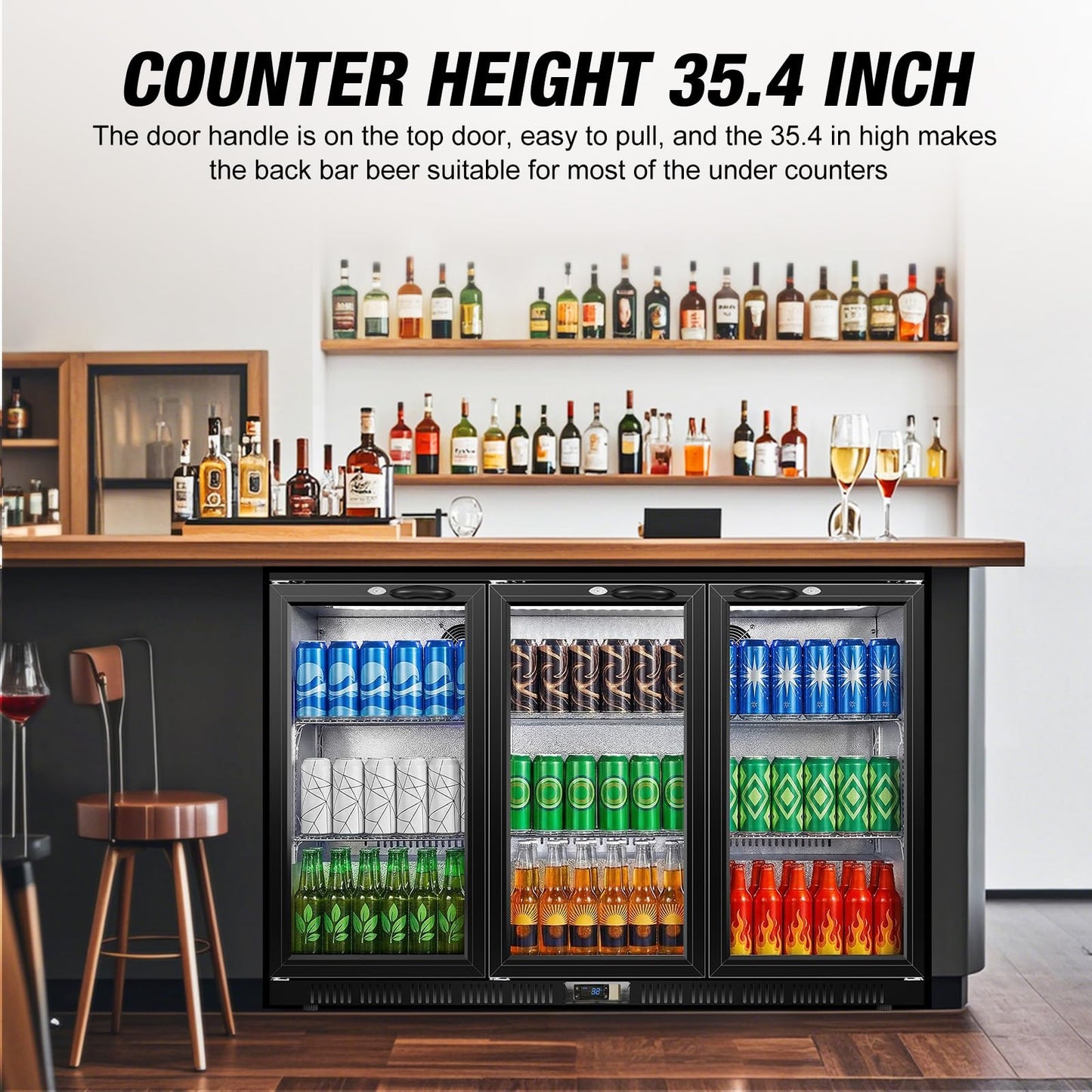 Beverage Refrigerator, 53.15W Inch 12 Cu.Ft Drink Fridge, Back Bar Beer Fridge with 3 Glass Door, 35.43" Height Beverage Cooler, Built-in & Undercounter Commercial Back Bar Cooler for Kitchen Shop Bar