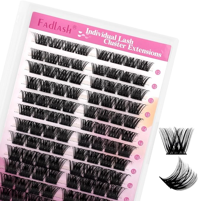 FADLASH Lash Clusters Individual Lashes 12-18mm Large Tray Cluster Lashes D Curl Mixed Length Eyelash Clusters Reusable DIY Lash Extensions (F2-07D-12-18mm)