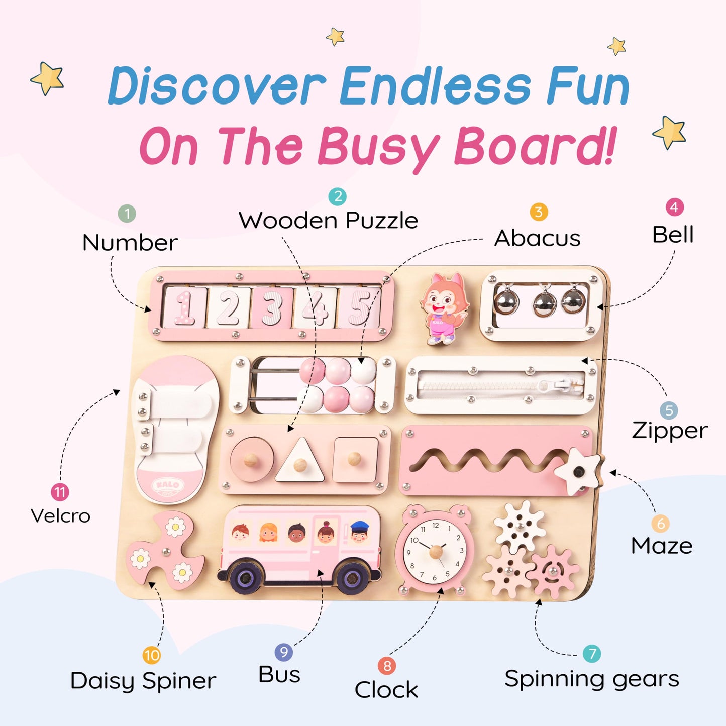 Kalotoys Large Busy Board Montessori Toys for 1 2 3 Year Old - Sensory Toys for Toddlers 1-3 - Fine Motor Skills & Early Learning - Montessori Gift for Boys & Girls - Travel-Friendly & Safe