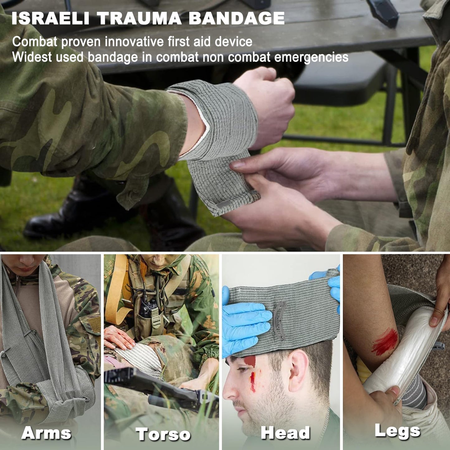 Israeli Emergency Bandage, 6" 4Pack Compression Bandage, Trauma Wound Dressing, Sterile Vacuum Sealed Packaging for Bleeding Control, Medical Trauma Kit, Combat Tactical First Aid IFAK Supplies