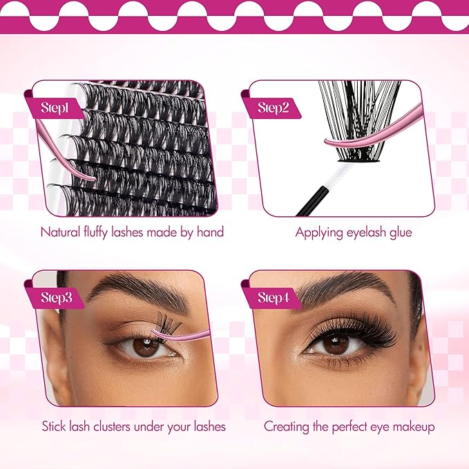 Lash Clusters Fluffy 60D+80D 10-18mm Mixed Tray Thick Eyelash Clusters D Curl Individual Lashes 259pcs Eyelash Extension Clusters Wispy Soft DIY Lash Extensions (60D+80D-0.07-D,10-18mm)
