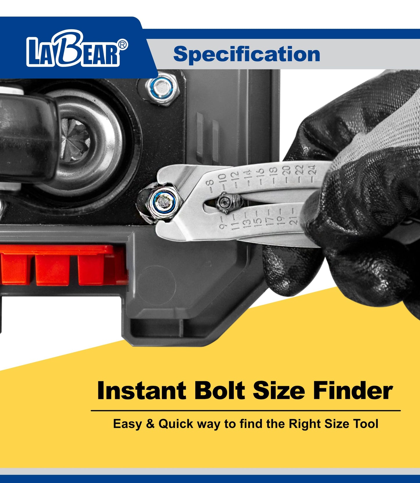 LABEAR Elite Nut and Bolt Size Identifier Keychain, Pro-Grade SAE & Metric Thread Gauge (8-25mm, 5/16"-1") Heavy-Duty Steel Fastener Checker & Wrench Size Finder, Permanent Stamped Markings