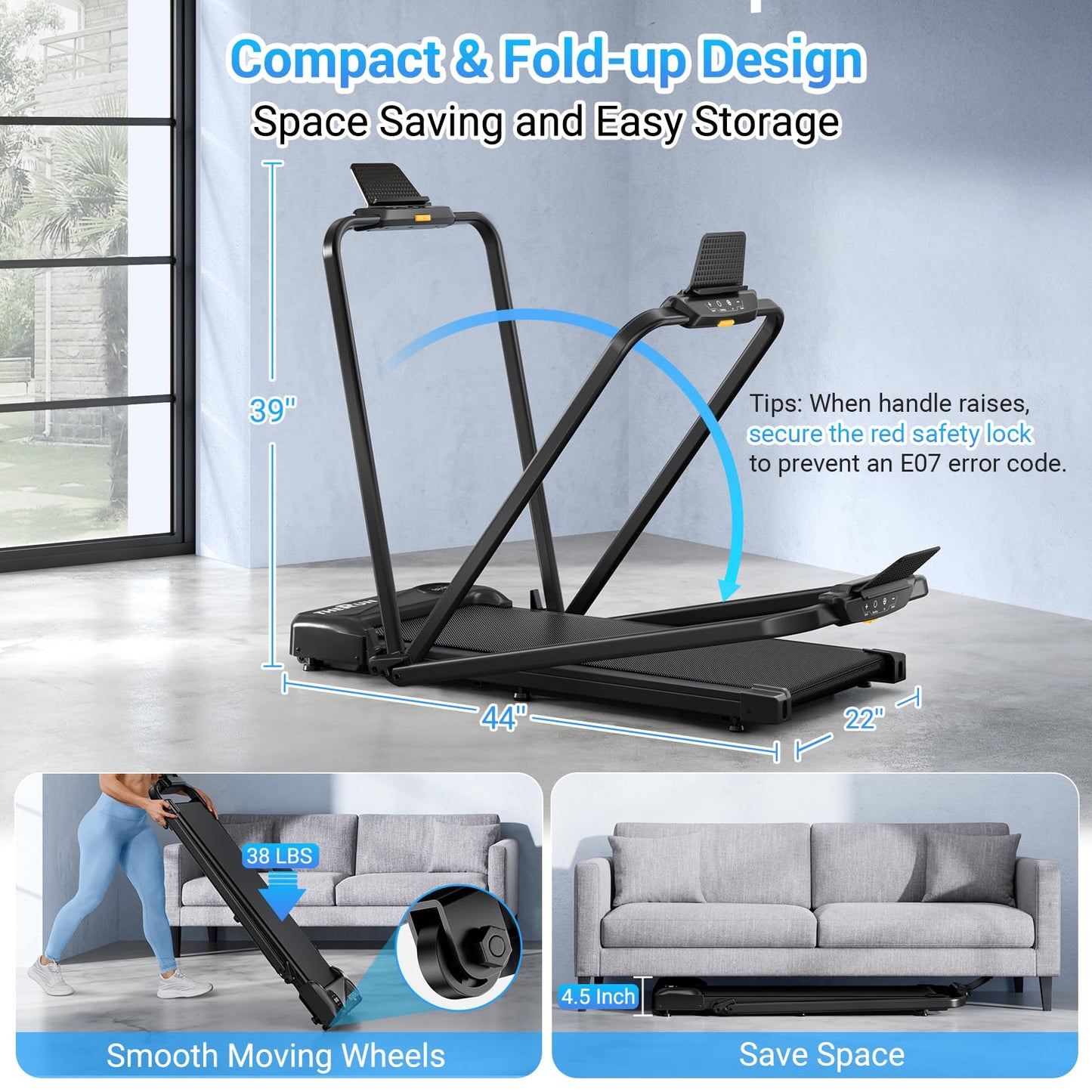 THERUN 2 in 1 Walking Pad with Handle Bar, Upgrade Walking Pad Treadmill for Home, Compact Treadmills with APP, Under Desk Treadmill with 10% Manual Incline, Portable Treadmill with Quiet Core