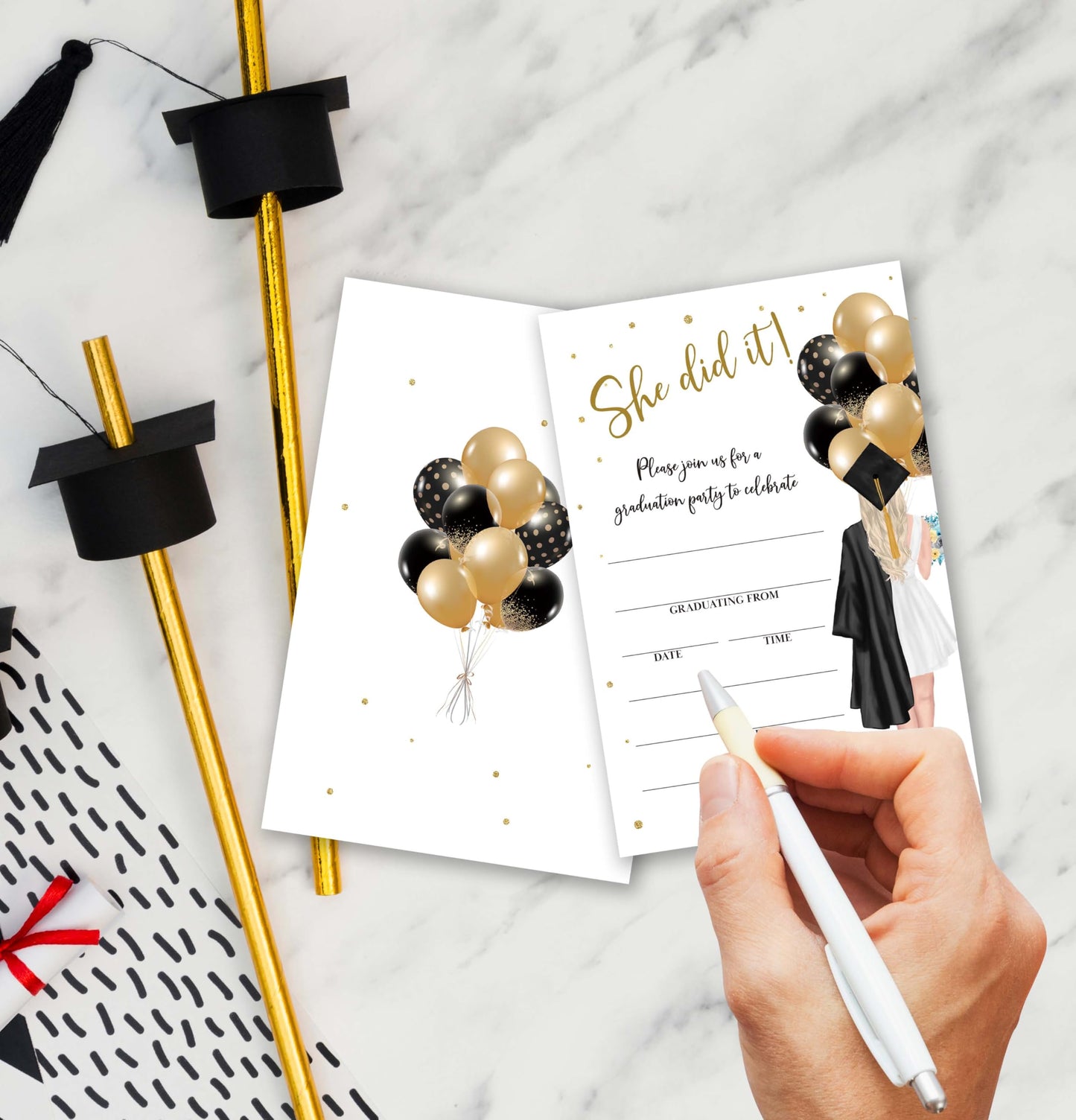 TIRYWT Graduation Party Invitations, She Did It Graduation Invite Cards, 2025 Graduation Announcements Party Invite Card, Grad Celebration Party Supplies, 25 Invites With Envelopes (4"X6") -D01