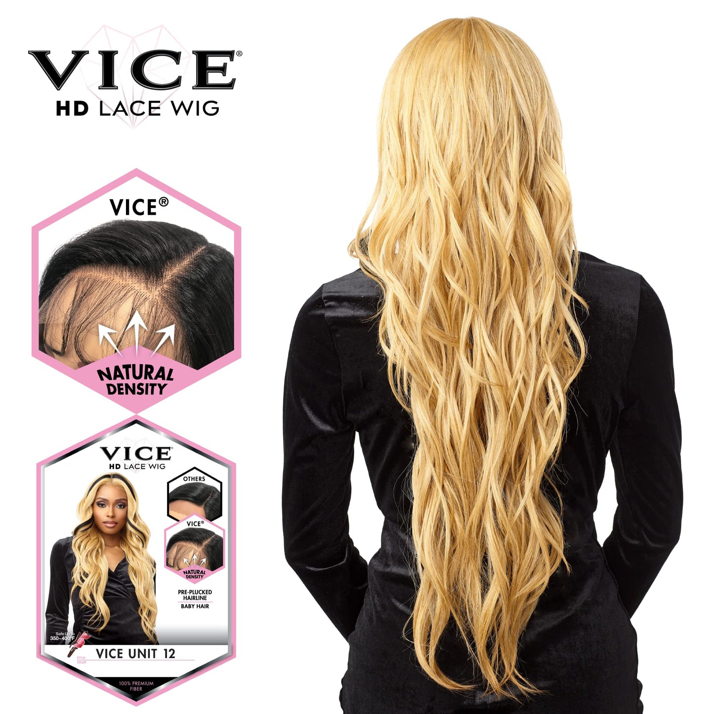 Sensationnel Vice Lace Front Wigs - Unit 12 5 Inch Deep Part Synthetic Preplucked Hairline (HB1/PINK)