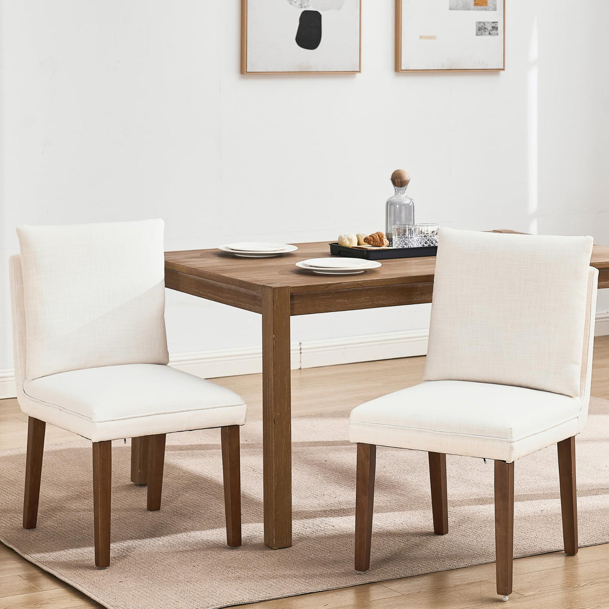 Janoray Dining Chairs Set of 2 with Removable Back Cushions,Modern Linen Upholstered Dining Chairs for Kitchen,Dining Room,Living Room, Bedroom,Cafe,Bar(Beige)