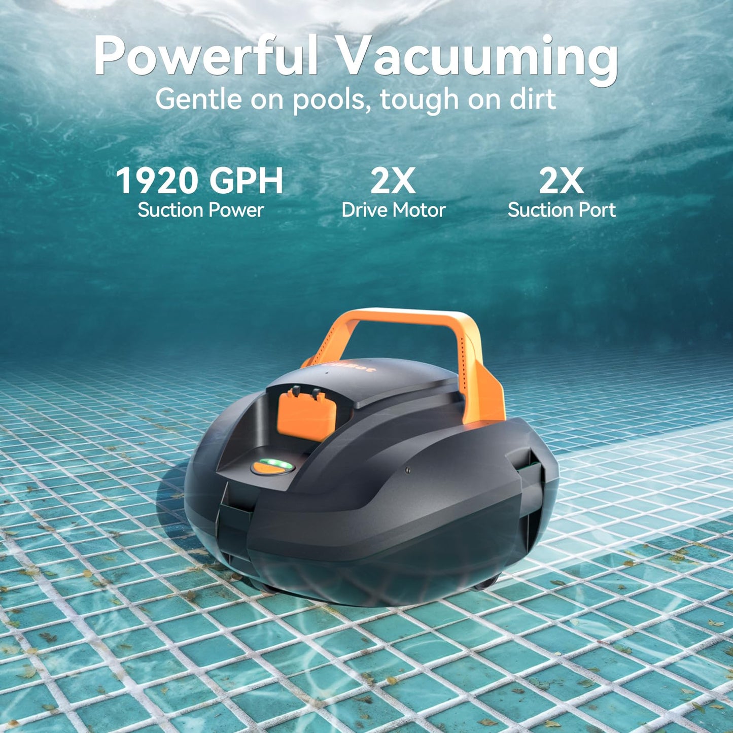 CliBot S1 Cordless Pool Vacuum, Automatic Pool Cleaner Robot with 120 Min Runtime, Powerful Dual-Motor, Auto Park, 2 Cleaning Paths, for Above Ground Pools and Flat In-Ground Pools up to 850 Sq.Ft