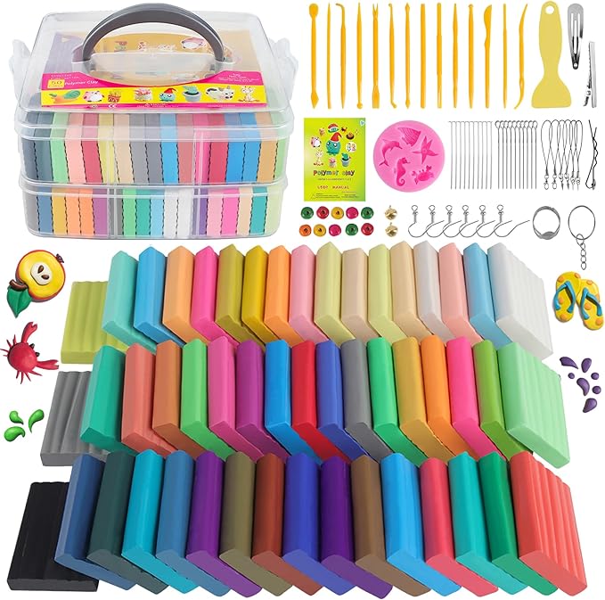 CyAJM Polymer Clay Kits 50 Colors,Modeling Clay for Kids DIY Mold Oven Bake Clay with Storage Box Sculpting Tools and Acce...