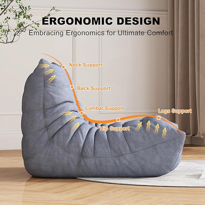 Snug Sofee Bean Bag Chairs for Adults, Bean Bag Sofa - Adult Size with Soft Waterproof Fabric for Living Room, Apartments, Reading Corner, Gaming, and Movie Venue (Gray)