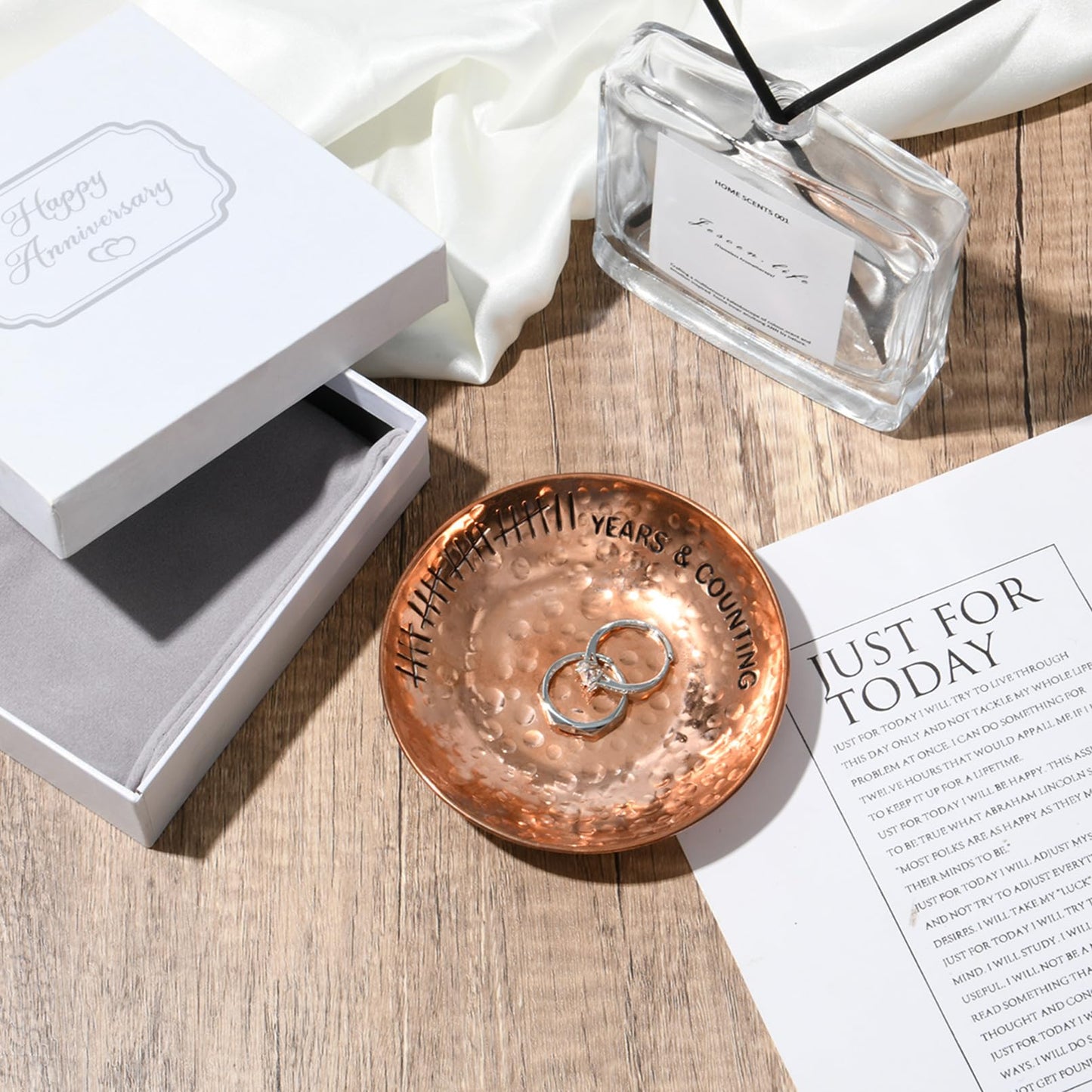 CEELGON 22 Year Wedding Anniversary Copper Gifts 22th Gifts 4" Copper Jewelry Tray Engraved Decorative Dish for Couple Him or Her