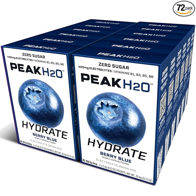 PeakH20 Electrolytes Powder Hydration Packets | Berry Blue | 72 Servings | Sugar Free Water Flavor Packets for Workout Rec...