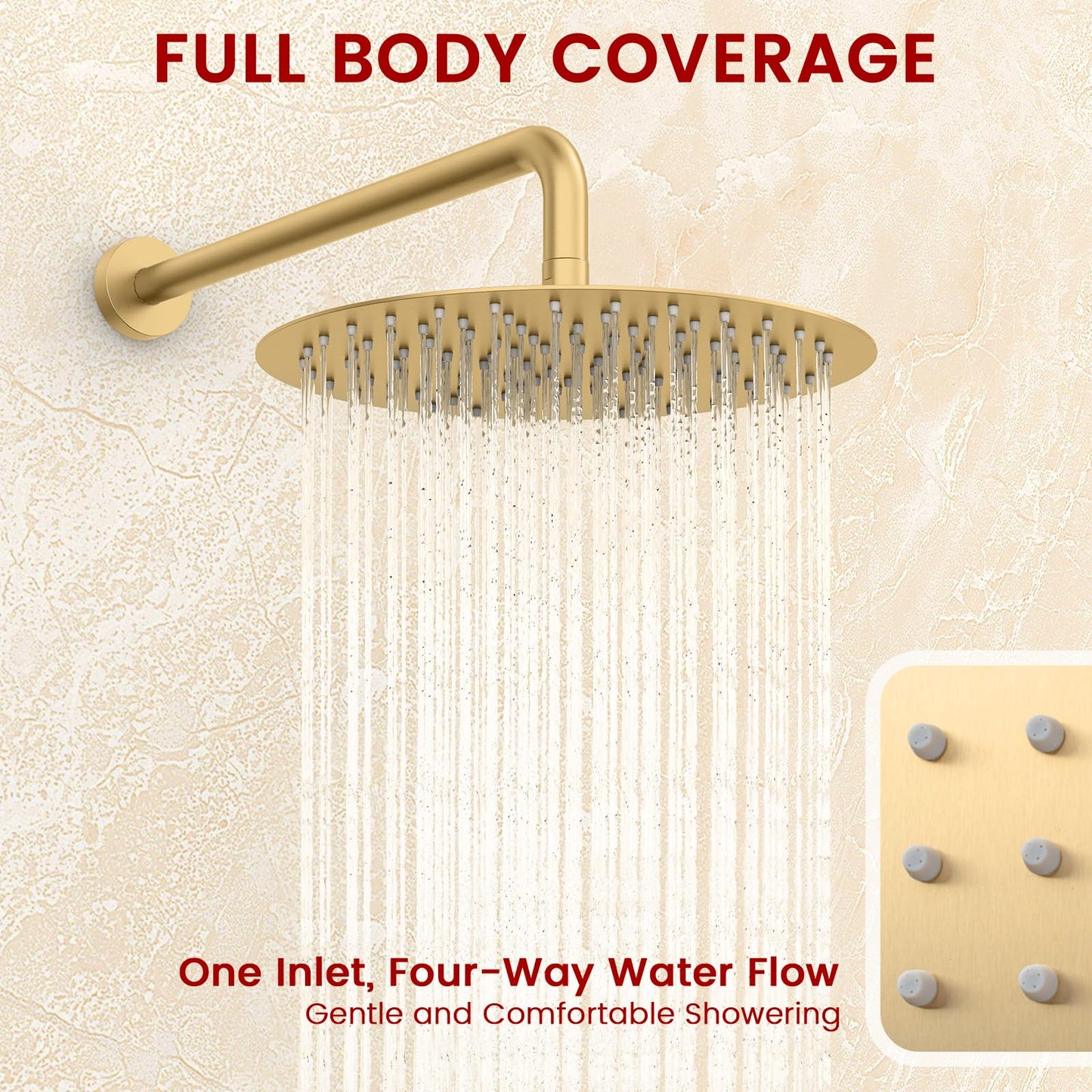 Round Shower Faucet Set with Hydro Power Temperature Display, Shower System Bathroom 10 Inch Shower Head with Handheld Spray, Wall Mounted Shower Fixtures with Shower Valve and Trim Kit, Brushed Gold