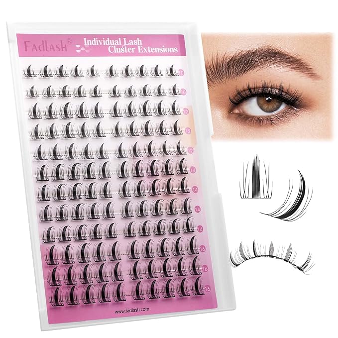 FADLASH Lash Clusters DIY Lash Extensions 10-16mm Eyelash Clusters Wispy Cluster Lashes Natural Look Individual Lashes Thin Band Cluster Eyelash Extensions Volume (XYT)