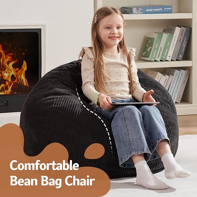 Homguava 2FT Bean Bag Chair,Teardrop Bean Bags Small Beanbag Chair with Memory Foam Filled and Ultra Soft Corduroy Cover for Living Room, Bedroom (Black)