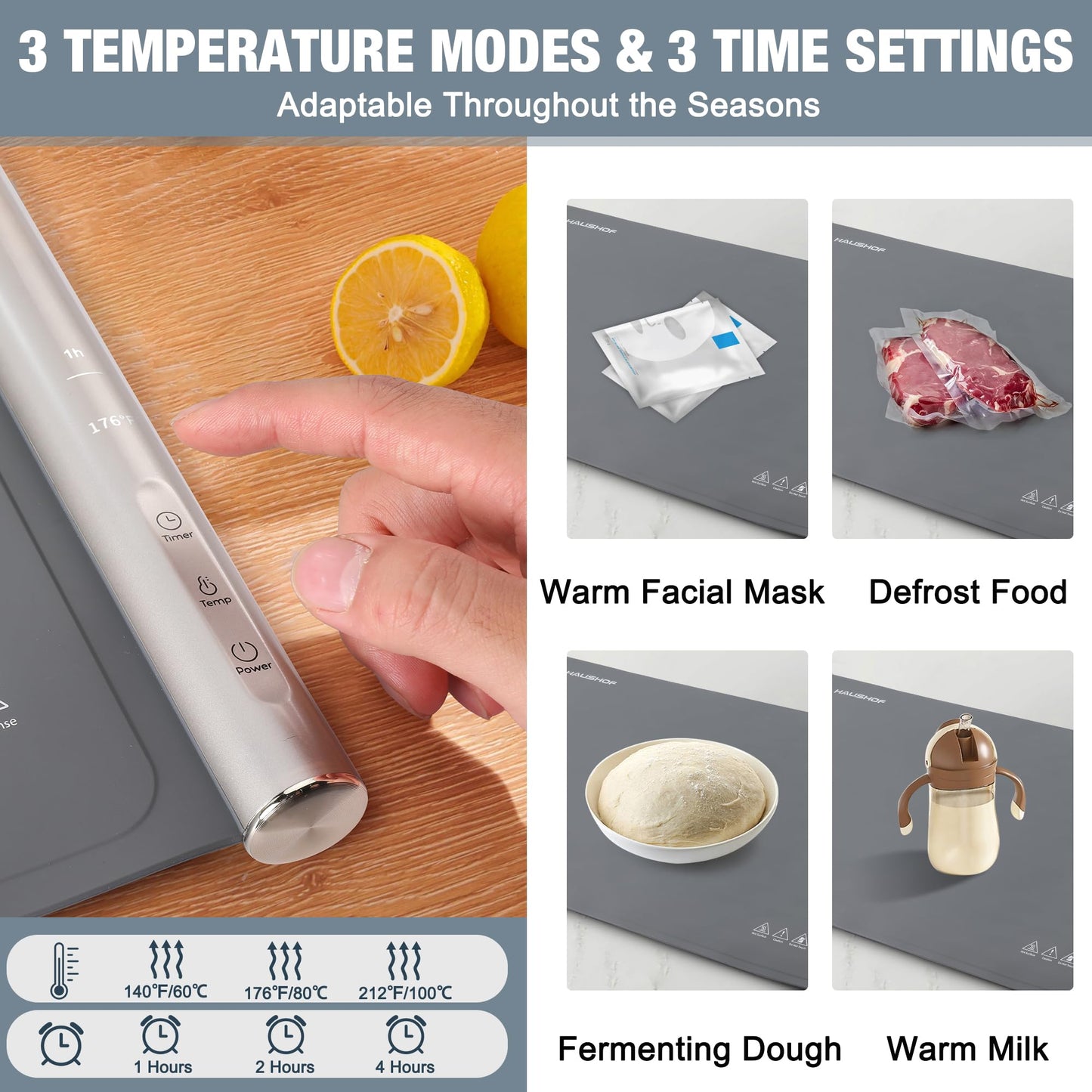 HAUSHOF Warming Mat for Food, Electric Extra Large Food Warming Mat for Countertop, Fast Heating Warming Tray for Buffets Party, 3 Level Temperature Heating Mat, Rollable, Portable, Auto Off