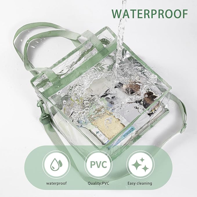 BAGAIL Clear Bags 12x6x12 Stadium Approved Clear Tote Bag with Zipper Closure Crossbody Shoulder Bag with Adjustable Strap