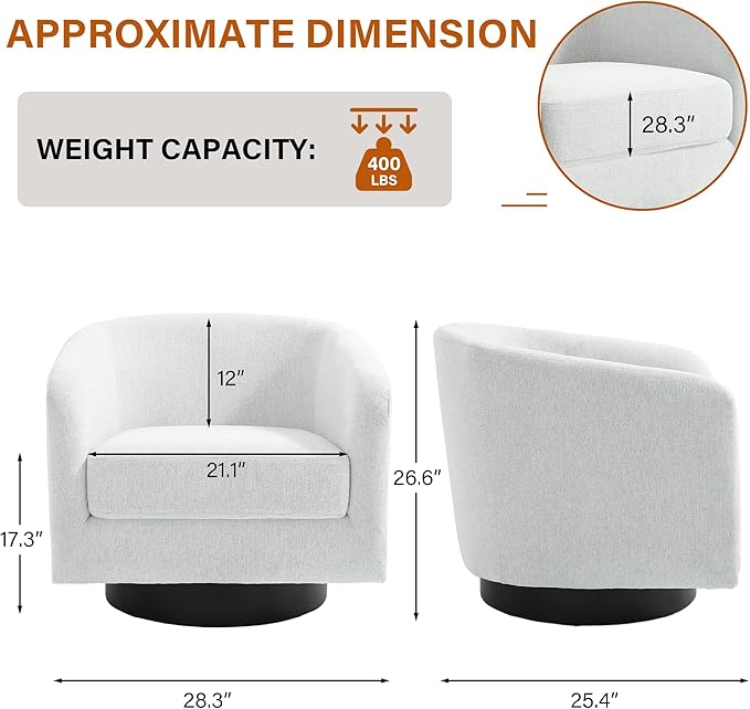 UIXE Swivel Accent Chair, Chenille Barrel Chairs Upholstered Armchair for Living Room, Modern Round Arm Chair Small Single Sofa Bedroom Reading Seat - Beige