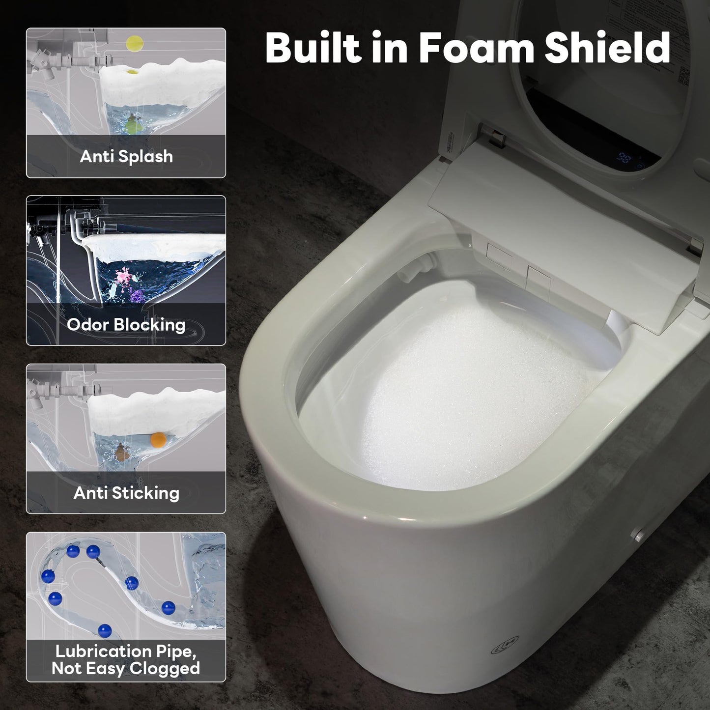 Casta Diva Smart Toilet with Bidet Built in, Auto Open Close, Foot Sensor, 1000 MaP Auto Flushing, ADA Comfort Height, Artistic Lighting, Smart Heated Seat, Foam Dispenser, Tank Built in (CD-U010Pro)