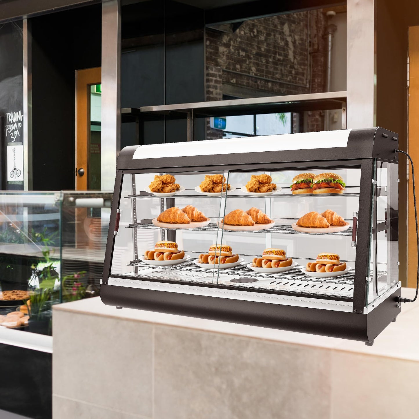 Whalefall 3-Tier Food Warmers Countertop, 48" Commercial Warm for Food Pizza Warmer w/ 3D Heating with Stainless Frame Sliding Glass Doors Pastry Display Case for Buffet Restaurant