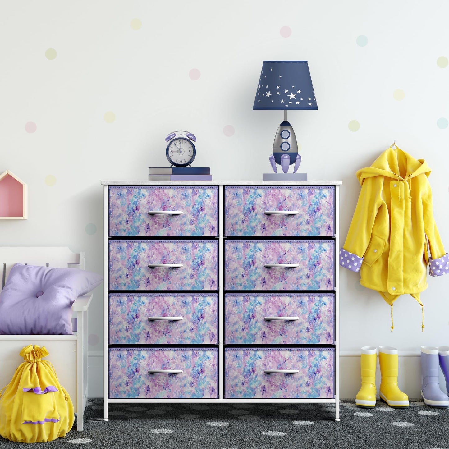 Sorbus Dresser with 8 Drawers - Furniture Storage Chest Tower Unit for Bedroom, Hallway, Closet, Office Organization Steel Frame, Wood Top, Easy Pull Fabric Bins (8-Drawer, Tie-dye Blue/Pink/Purple)