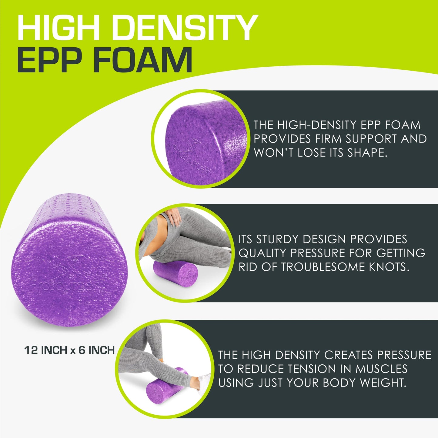 ProsourceFit High Density Foam Rollers long, Firm Full Body Athletic Massage Tool for Back Stretching, Yoga, Pilates, Post Workout Muscle Recuperation