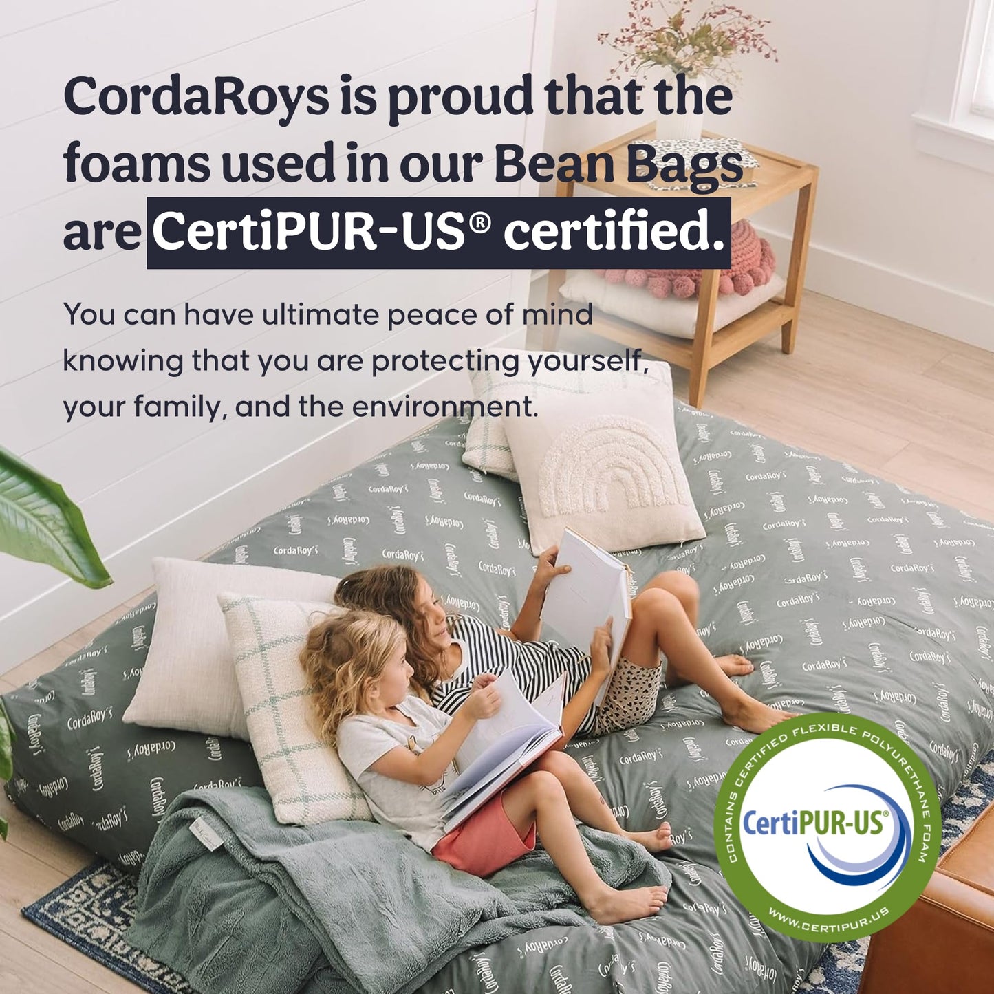 CordaRoy's Chenille Bean Bag Chair, Convertible Chair Folds from Bean Bag to Lounger, As Seen on Shark Tank, Moss - Queen Size