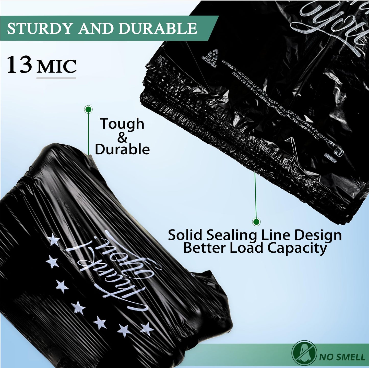 YoYoRain Black Thank you T shirt bag, Grocery shopping bag Reusable and Disposable Supermarket Bag 11''x6''x21'' 100PCS