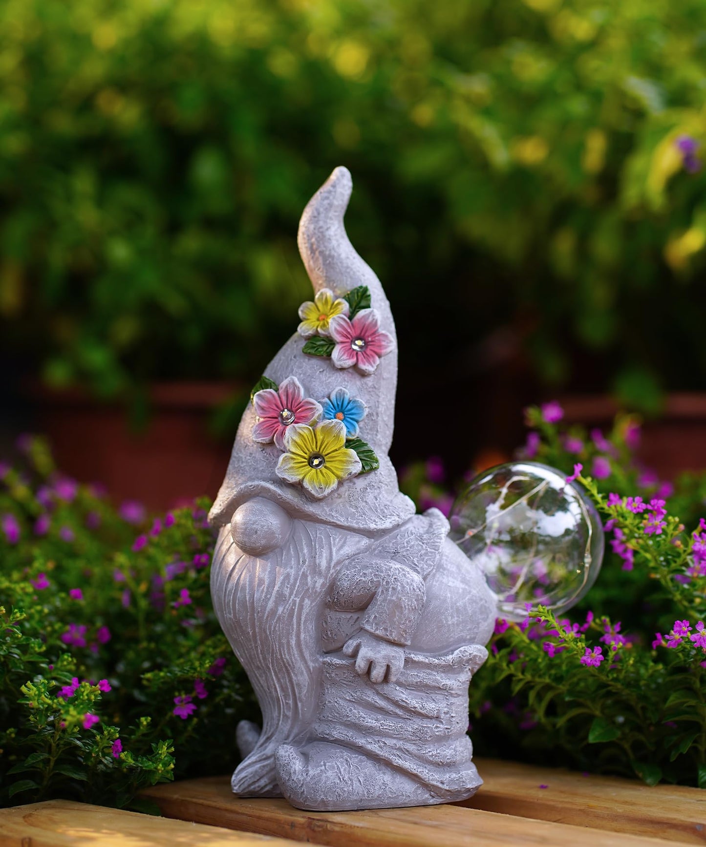 Acgarten Funny Garden Gnome Statue with Solar Lights, Outdoor Sculpture Decor for Home Yard Lawn Porch Balcony Patio,Gardening Gifts for Women Mom Grandma