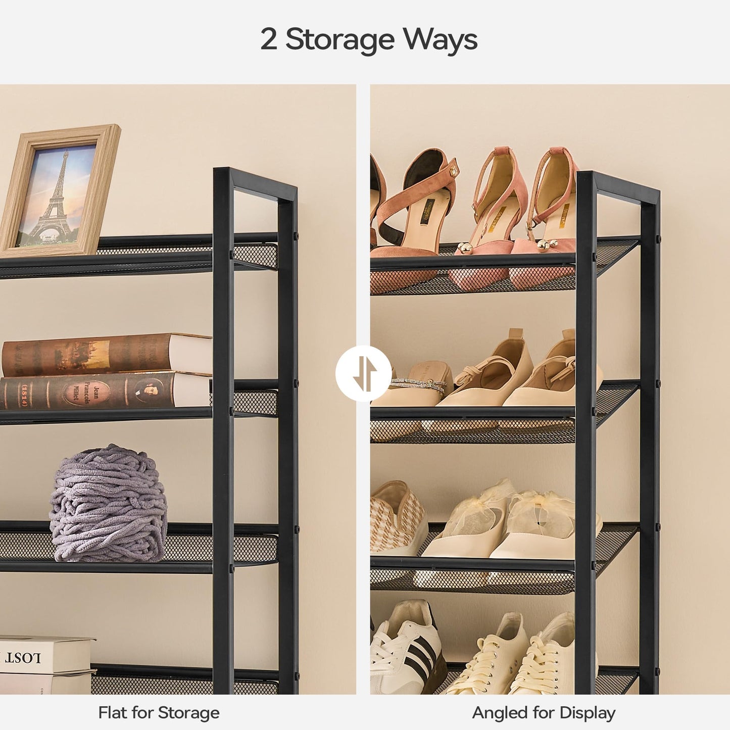 Nunsino Shoe Rack, Long Shoe Organizer,Max Holds 50 Pairs,8 Tier Metal Shoe Storage Shelf,4-Tier Stackable Shoes Organizer for Garage, Entryway, Black