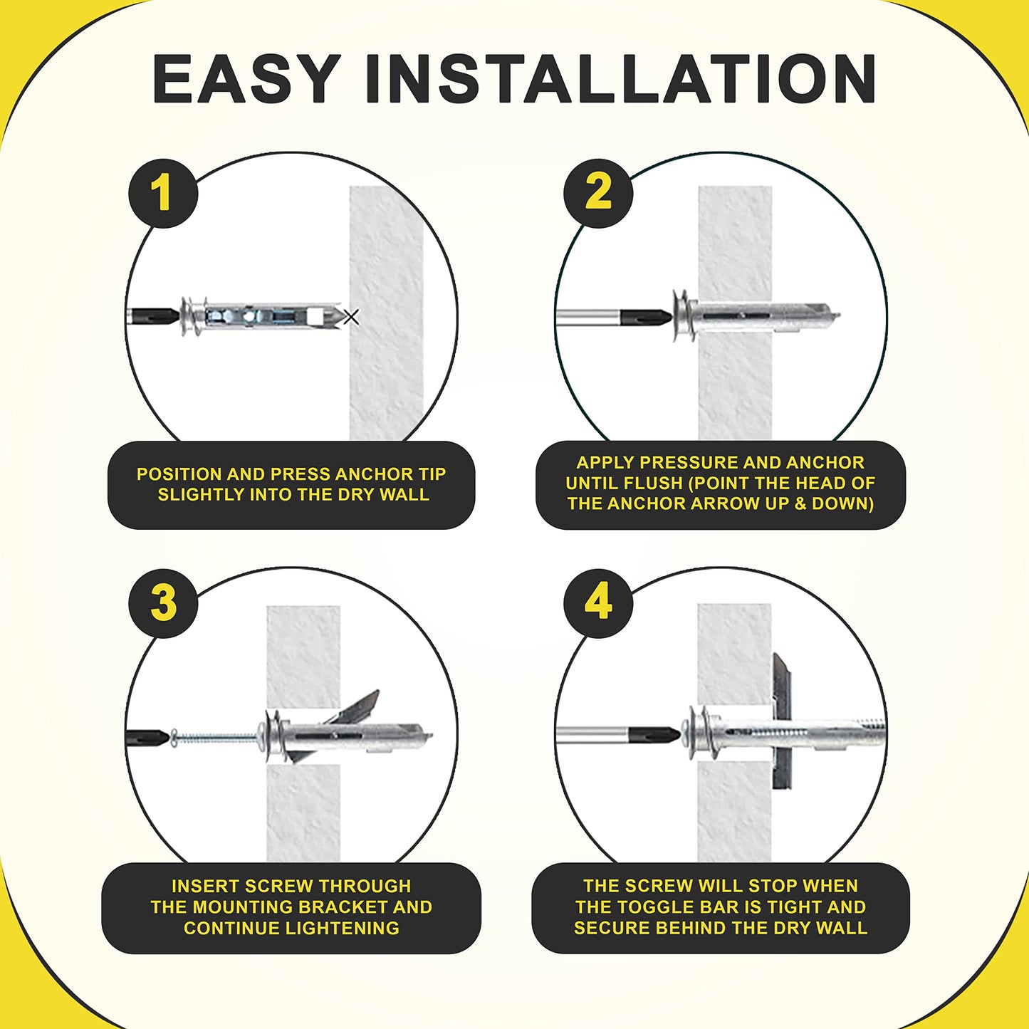 Heavy Duty Drywall Anchors and Screws Kit Including Self-DrillingToggle Anchors & Screws - Durable Zinc Self Drilling Drywall Anchors for Hanging Pictures & More