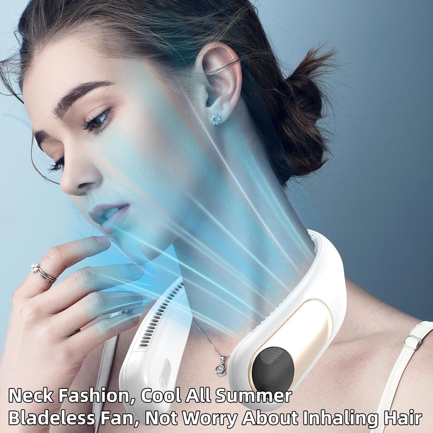 Portable Neck Fan,Personal Wearable Bladeless Fan,LED Display,4-Speeds,6000mAh USB Rechargeable,360° Strong Cooling Wind,Hands Free,Long Lasting,Birthday Gifts for Men Women Dad Mom (White)