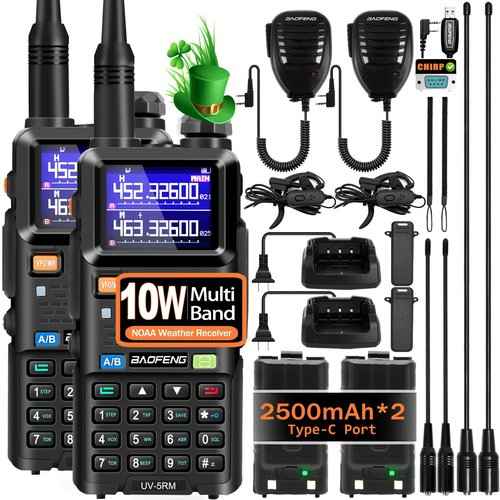 BAOFENG UV-5RM 10W Handheld Ham Radio Long Range, Portable Two Way Radio with 2500mAh Type-C Charging Battery, Rechargeable 5RM Multi-Band Walkie Talkies for Adults (2 Pack)