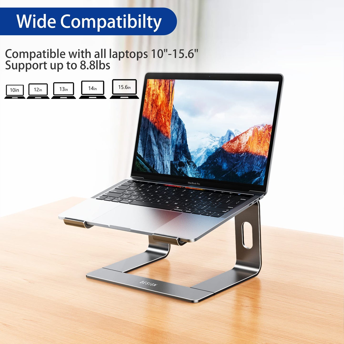 BESIGN LS03 Aluminum Laptop Stand, Ergonomic Detachable Computer Stand, Notebook Holder Compatible with Air, Pro, Dell, HP, Lenovo More 10-15.6" Laptops, Gray