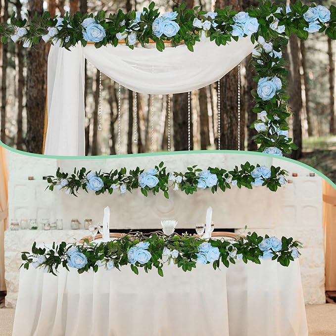 U'Artlines 5 Pack Artificial Blue Rose Vines Floral Garlands Total 32.5 Ft Fake Vine Silk Flower Garland for Indoor Outdoor Home Wedding Arch Garden Wall Decoration