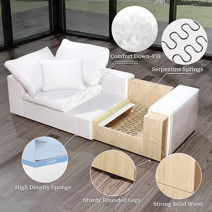 Forest aesthetics Modular Sectional Sofa,Extra Comfty Deep-Seat-Filled Couch, White 6 Seat U Shape Sofas with Movable Ottoman, Modern Couches for Living Room, Apartment, Office,Small Space