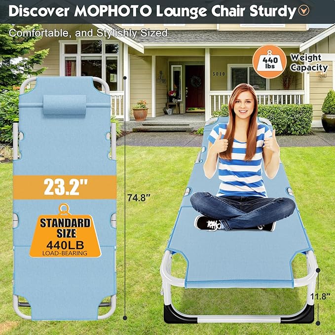 MOPHOTO Tanning Lounge Chair 5-Position, Outdoor Sunbathing Chairs Folding Chaise Lounge, Sun Tanning Lounger with Face Hole, Perfect for Pool Beach Patio Sunbathing