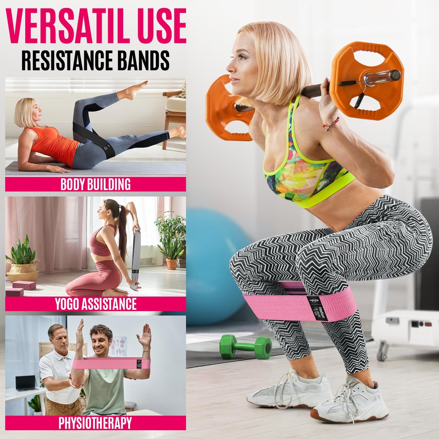 WALITO Resistance Bands for Legs and Butt, Fabric Exercise Loop Bands Yoga, Pilates, Rehab, Fitness and Home Workout, Strength Band for Booty